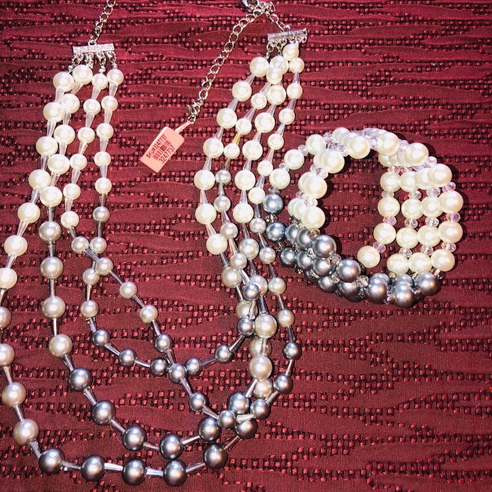 Multi strand faux pearl necklace and bracelet